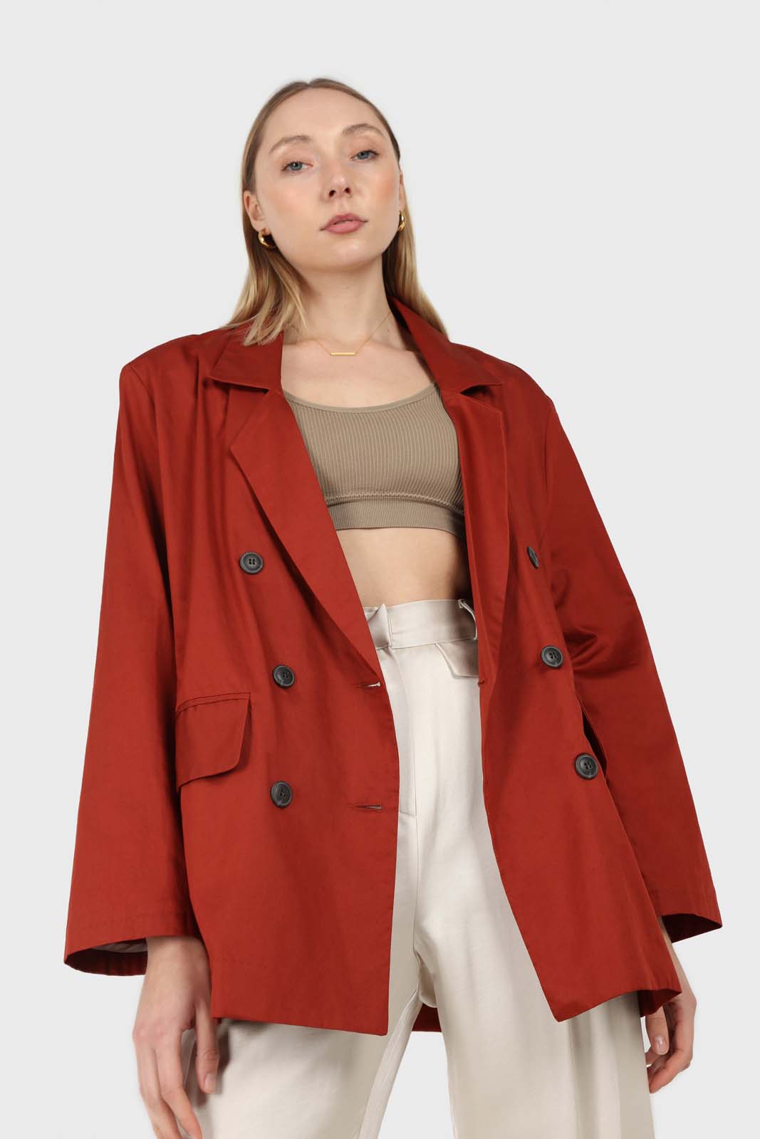 Burnt orange flap pocket silky blazer_2