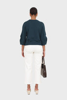 Dark green sharp seamed sleeve top_5