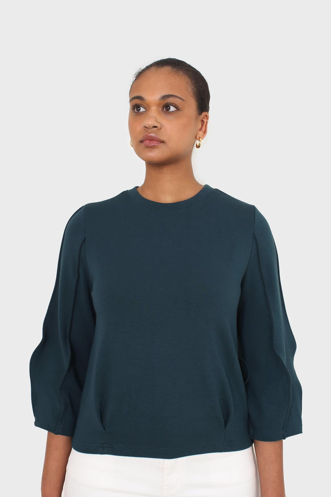 Dark green sharp seamed sleeve top_1