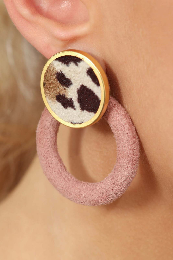 Dusty pink hoop and ivory leopard print circle earrings_2