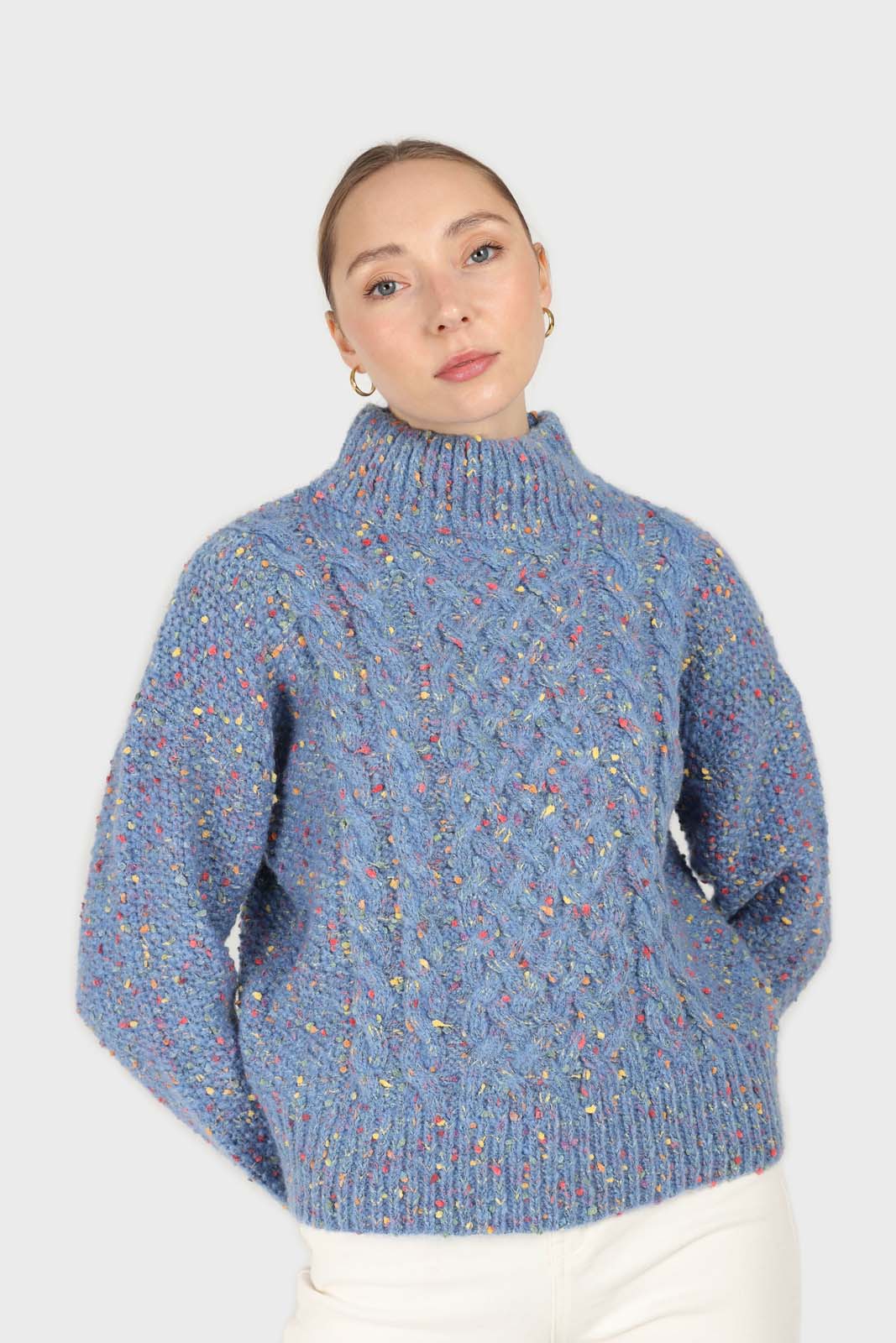 Blue rainbow fleck mock neck jumper_1