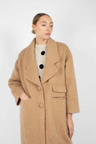 Camel single breasted oversized slit pocket coat_1