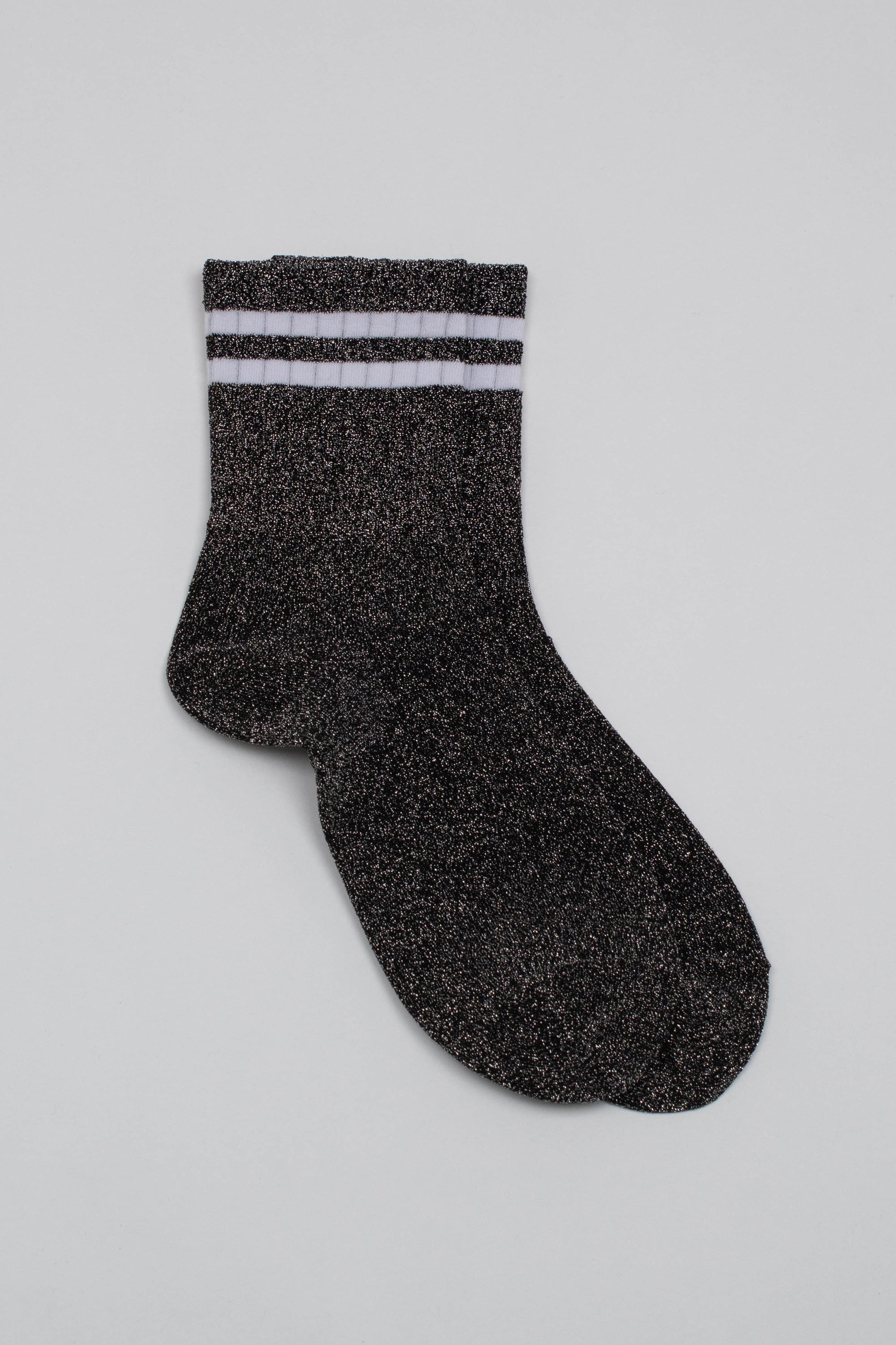 Dark silver metallic white varsity stripe socks_3