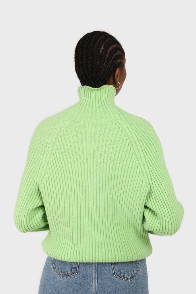 Bright green shaped thick rib turtleneck jumper_5