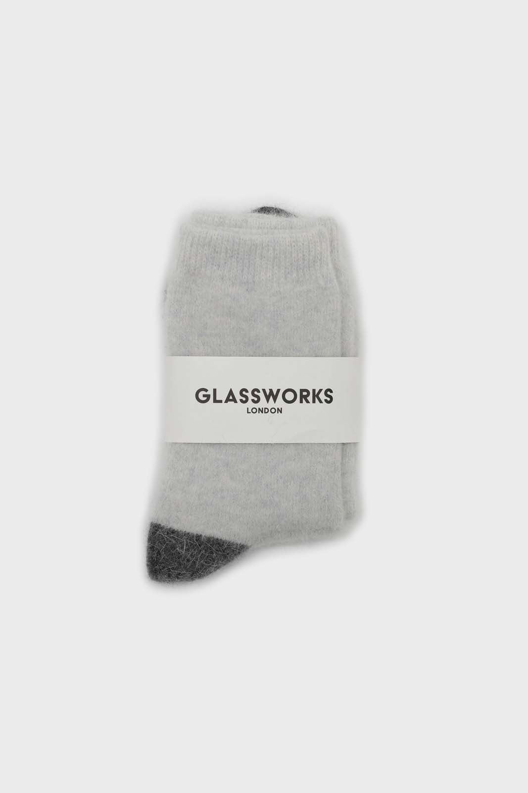 Ivory and charcoal furry color block angora socks_6