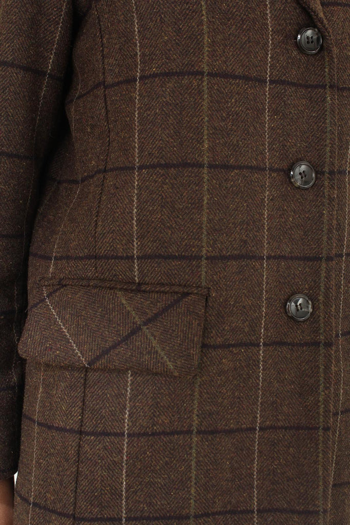 Brown large plaid wool belted half coat_11