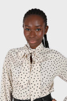 Ivory and black polka dots tie neck blouse_4