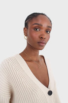 Ivory ribbed belted dark button half cardigan_2