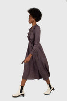 Brown and blue floral ruffle v-neck long sleeved maxi dress_4