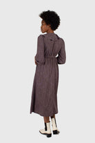 Brown and blue floral ruffle v-neck long sleeved maxi dress_7