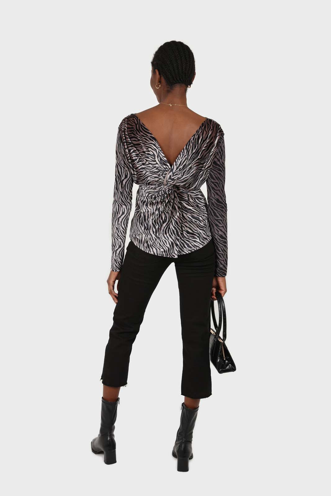Grey and black zebra twist front off shoulder top_4
