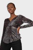 Grey and black zebra twist front off shoulder top_5
