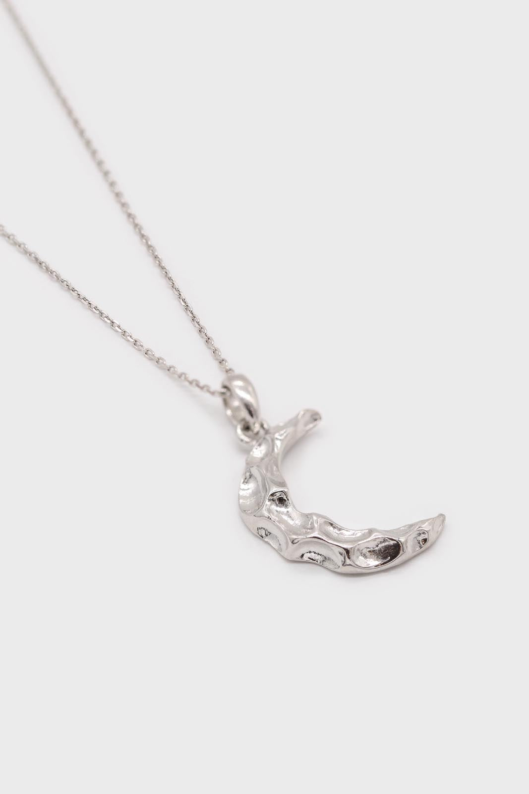 Charm necklace - Silver hammered crescent pendant_1