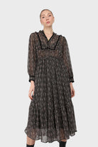 Black chiffon velvet trim floral maxi dress_3