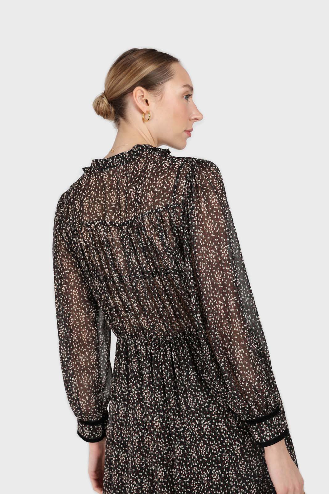 Black chiffon velvet trim floral maxi dress_5