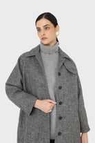 Black herringbone wool long coat_5
