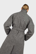 Black herringbone wool long coat_7
