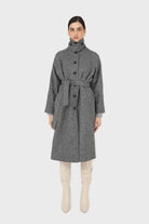 Black herringbone wool long coat_1