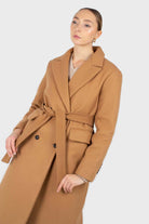 Camel double breasted wool belted long coat_1