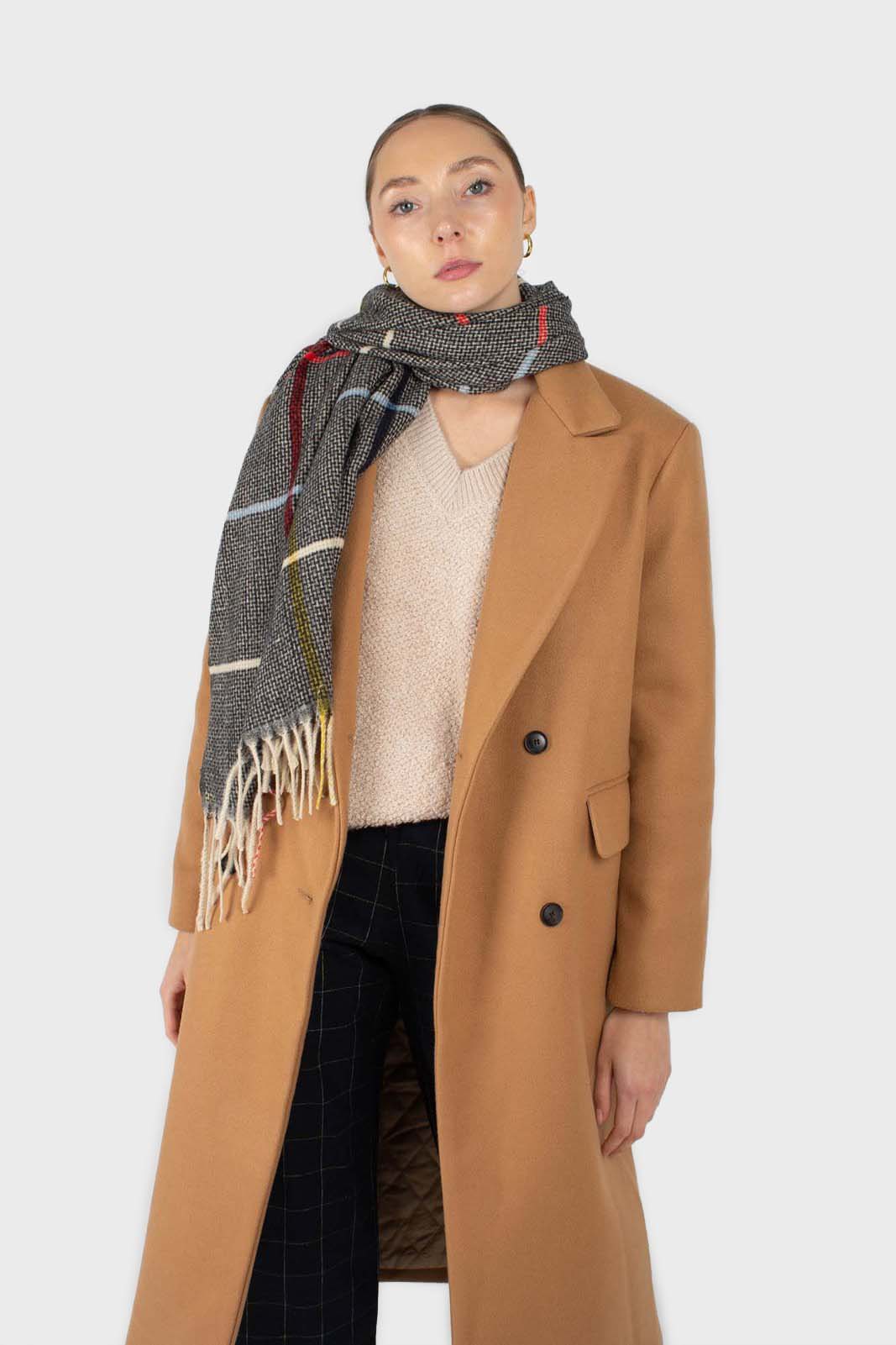 Camel double breasted wool belted long coat_4