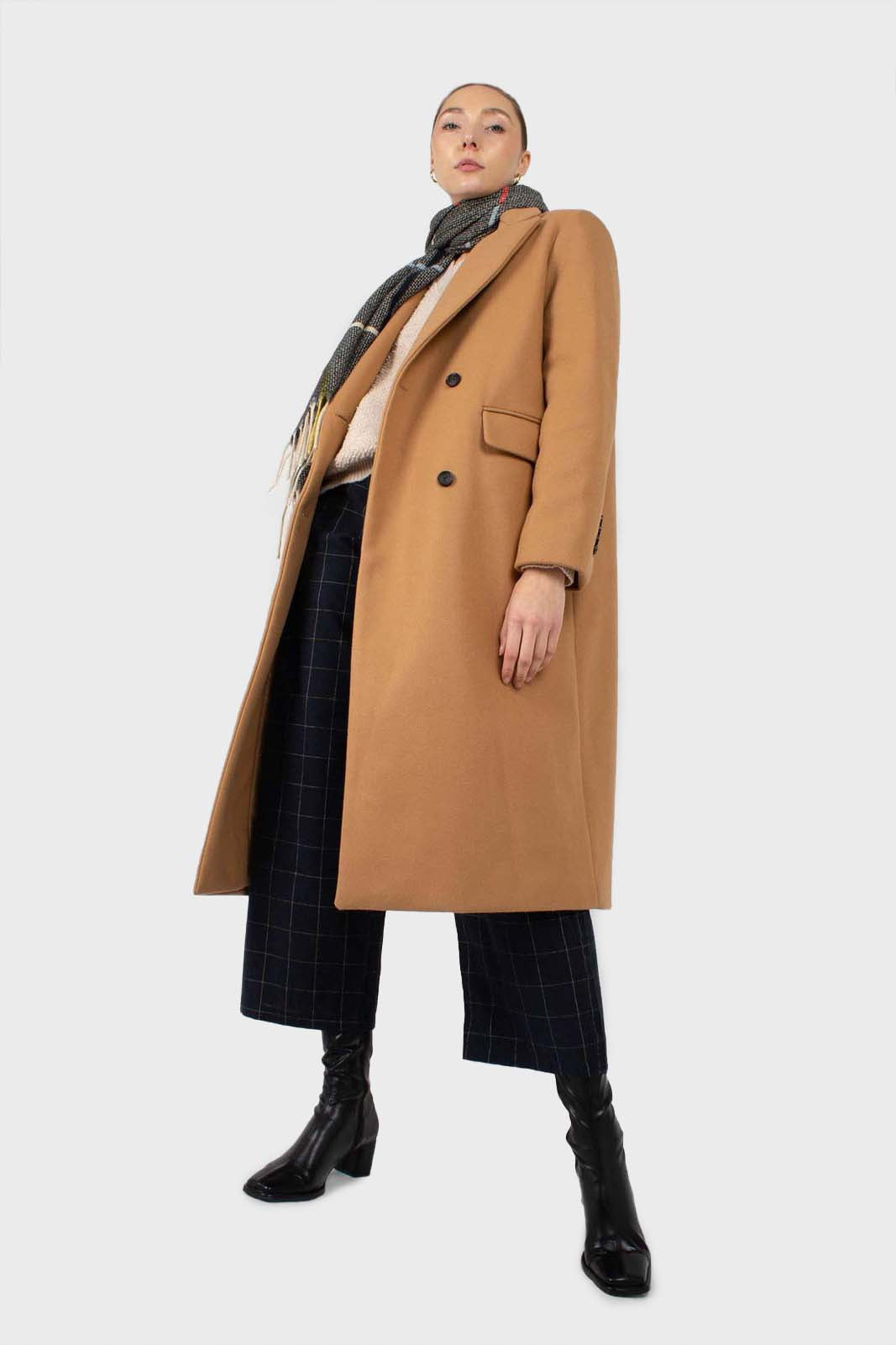Camel double breasted wool belted long coat_6