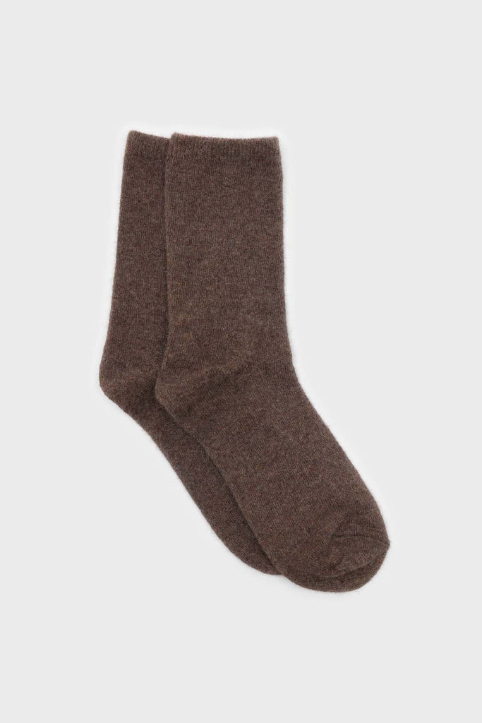 Brown smooth wool long socks_1