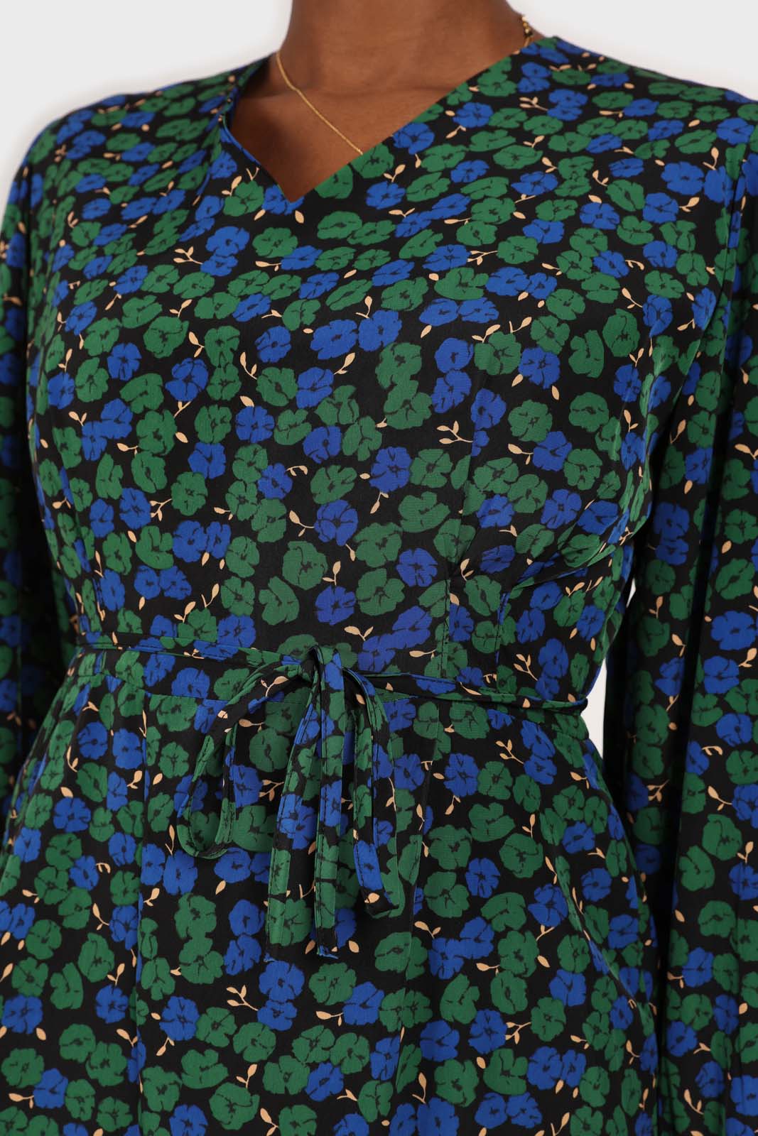 Green and teal floral wrap style maxi dress_7