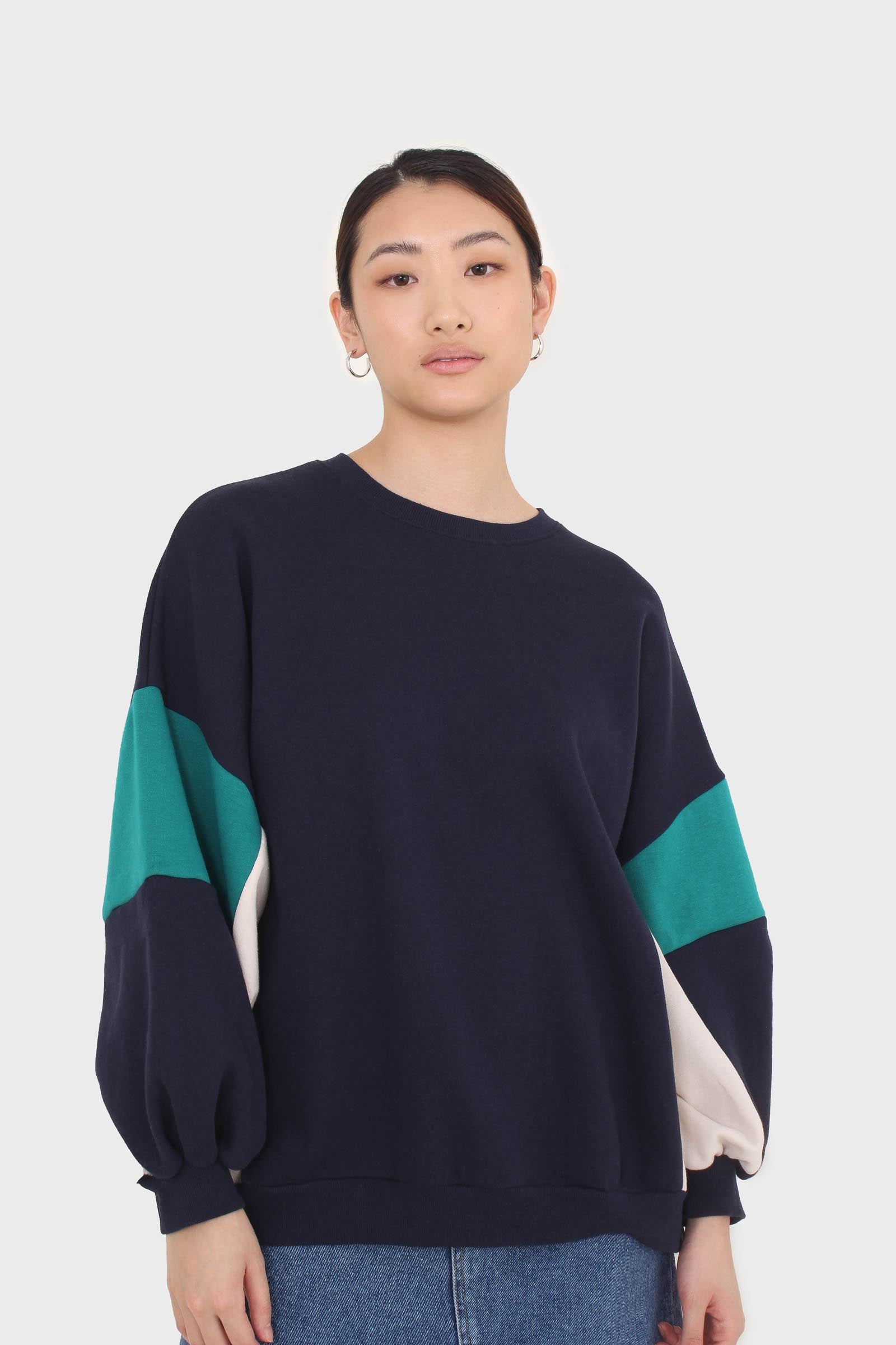 Navy and teal color block oversized sweatshirt_8