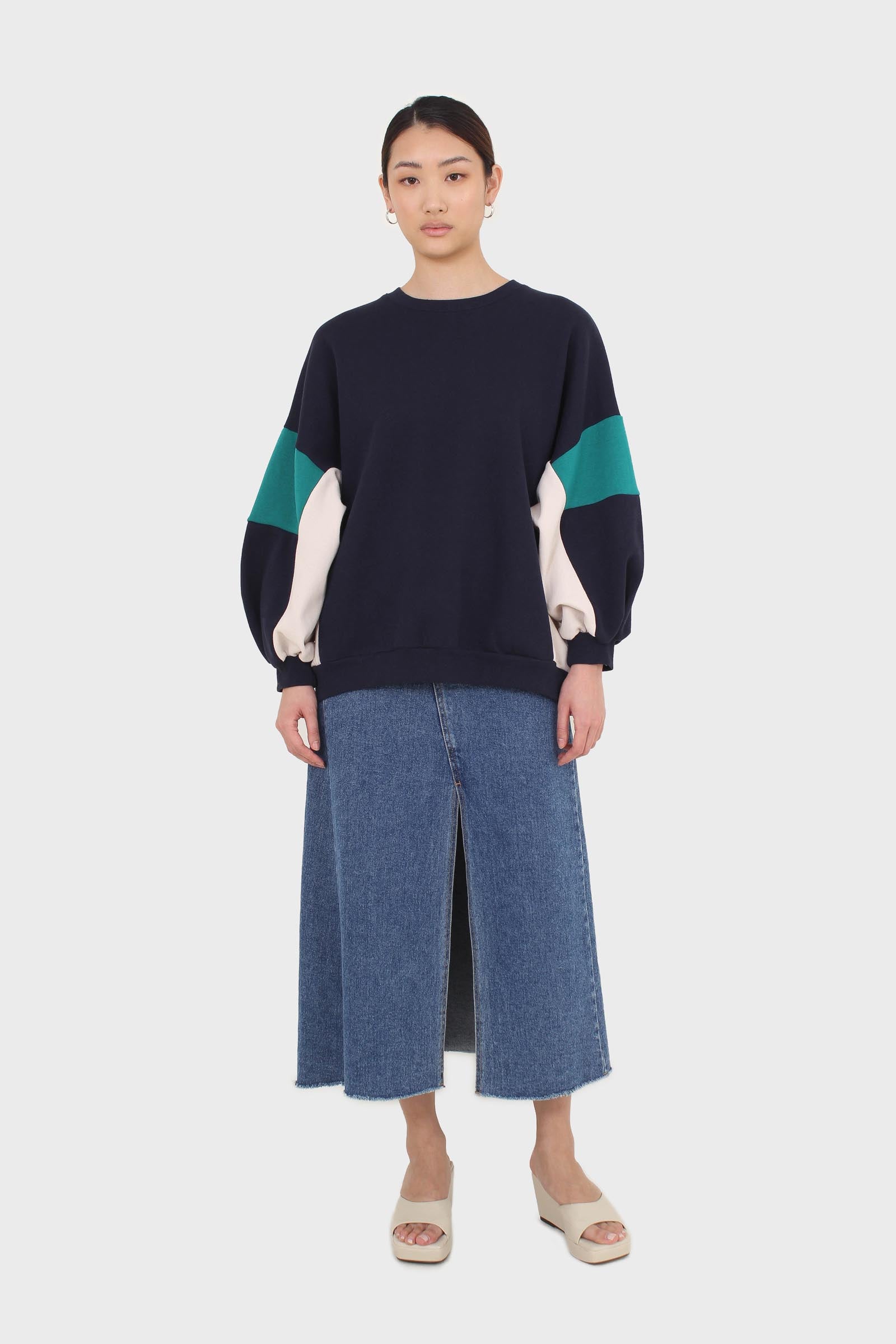 Navy and teal color block oversized sweatshirt_3