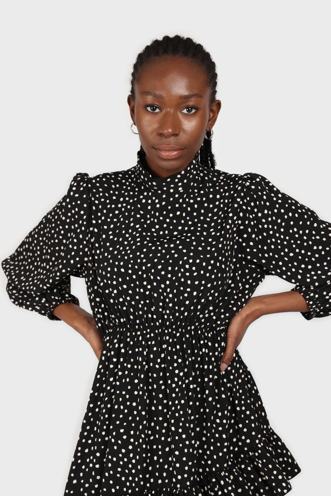 Black and ivory dot print maxi dress_3