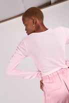 Pale pink sheer curved shirring top_9