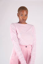 Pale pink sheer curved shirring top_6