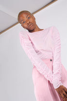 Pale pink sheer curved shirring top_7