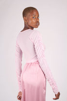 Pale pink sheer curved shirring top_12