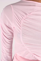 Pale pink sheer curved shirring top_10