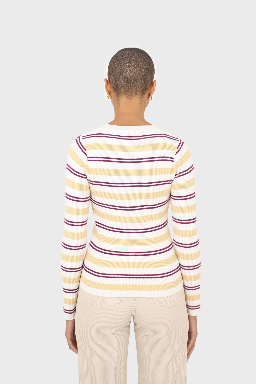 Ivory purple and yellow multistripe knit top_10