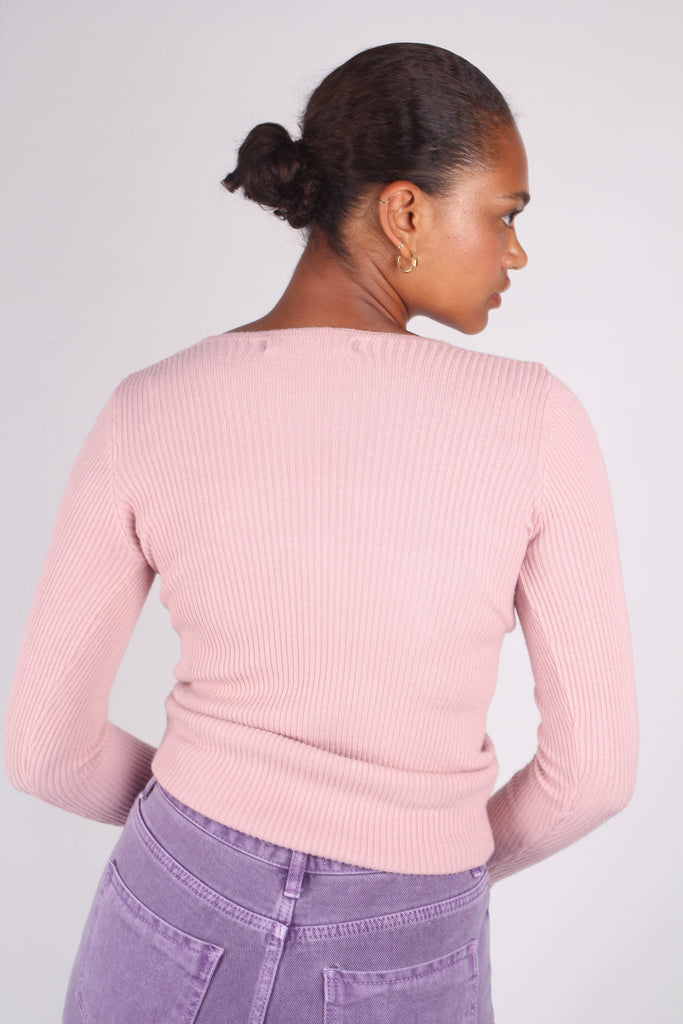 Pink pull front ribbed knit top_2