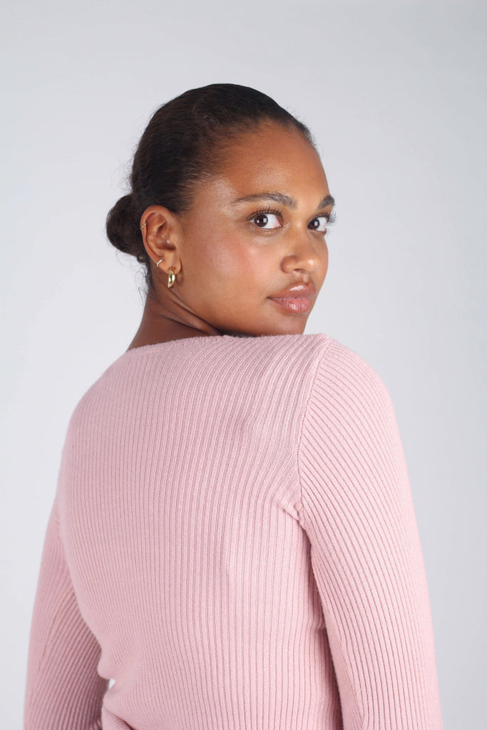 Pink pull front ribbed knit top_4