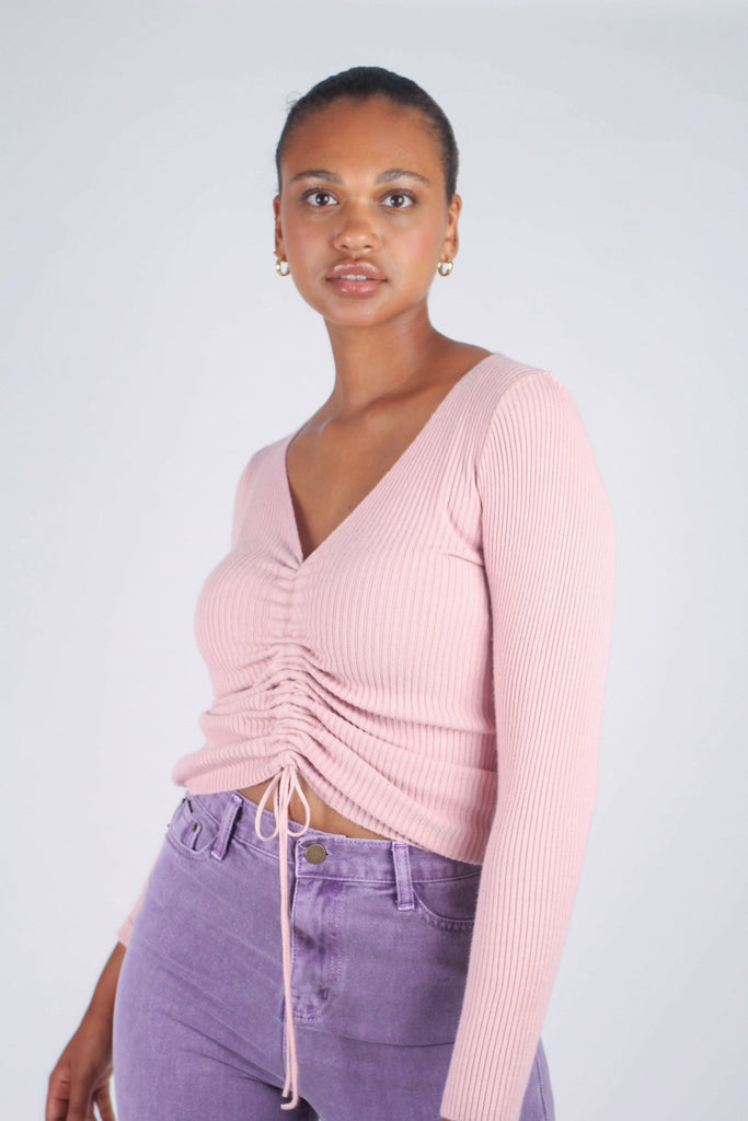 Pink pull front ribbed knit top_6