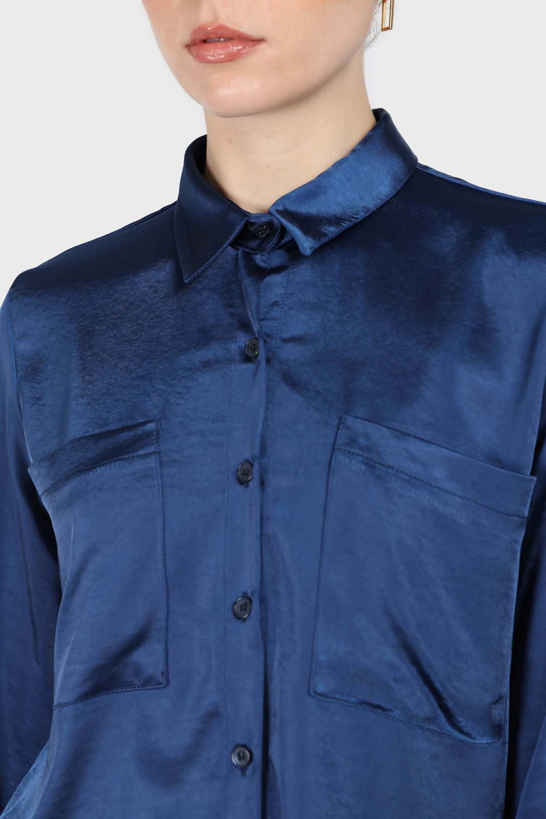 Navy satin chest pocket silky shirt_3