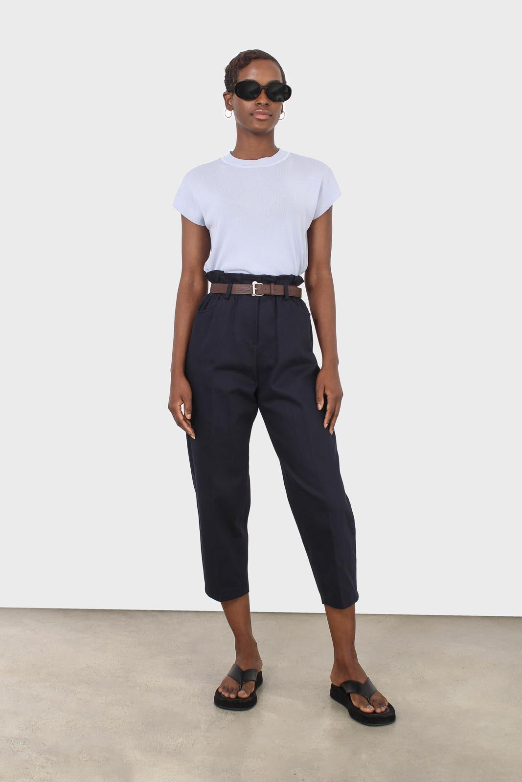 Navy boy fit belted trousers_1