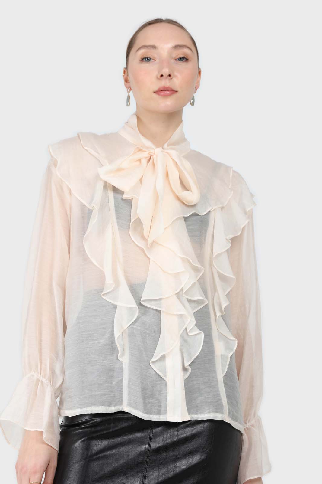 Ivory frill tie neck long sleeve blouse_4