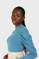 Blue long balloon sleeve knit top_2