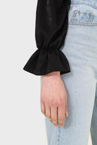Black deep V tie back cropped long sleeve blouse_4