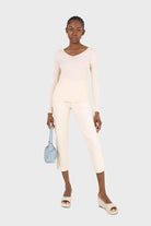 Cream V-neck ribbed long sleeved knit top_7