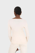 Cream V-neck ribbed long sleeved knit top_2