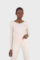 Cream V-neck ribbed long sleeved knit top_5