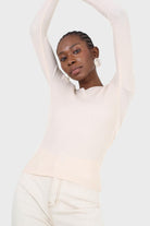 Cream V-neck ribbed long sleeved knit top_4