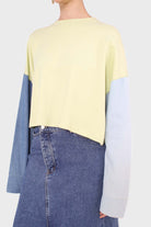 Lime denim colour block sleeve cropped top_7