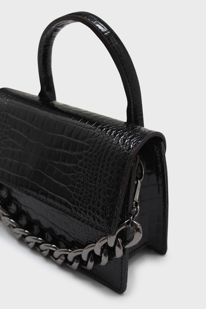 Black croc skin rectangle thick chain handbag_1